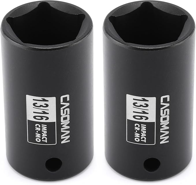 CASOMAN 2PCS 3/8" Drive 13/16" 5-Point Impact Grade Utility Socket, CR-MO, Removes and Installs Penta Nuts and Bolts
