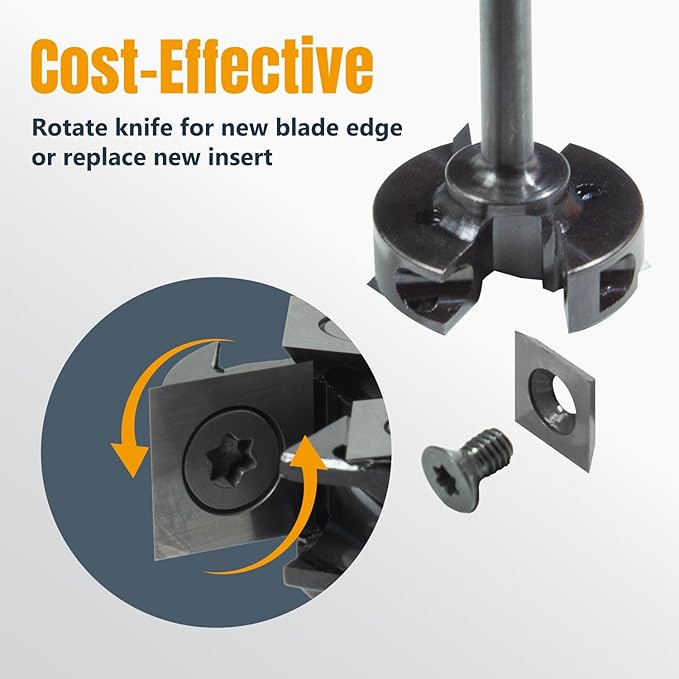 POWERTEC Slab Flattening Router Bit, 1/4" Shank, 1-3/8" Diameter, 1/2" Cutting Depth, 2+2 Flute Carbide Insert Woodworking Surfacing Bit for CNC Machine, Wood Milling & Live Edge Wood Planing (73054)