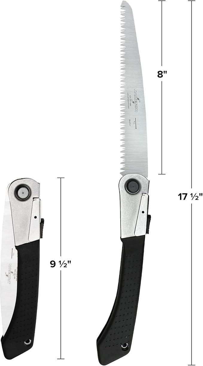 Jameson Professional Grade 8 Inch Folding Pruning Hand Saw for Single Hand Use with Tri-Cut Blade and Slip Resistant Grip - 2 Pack