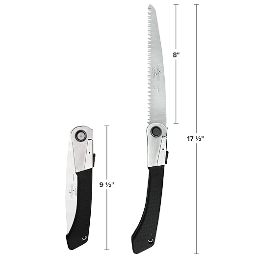 Jameson 8 Inch Folding Pruning Hand Saw for Single Hand Use with Tri-Cut Blade and Slip Resistant Grip, Professional Grade Knife