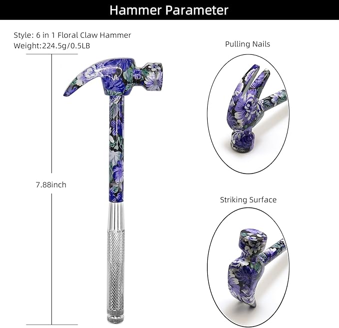 6-in-1 Floral Hammer Kit, Multifunctional Set with Cross & Flat Screwdriver, Portable Mini Gift