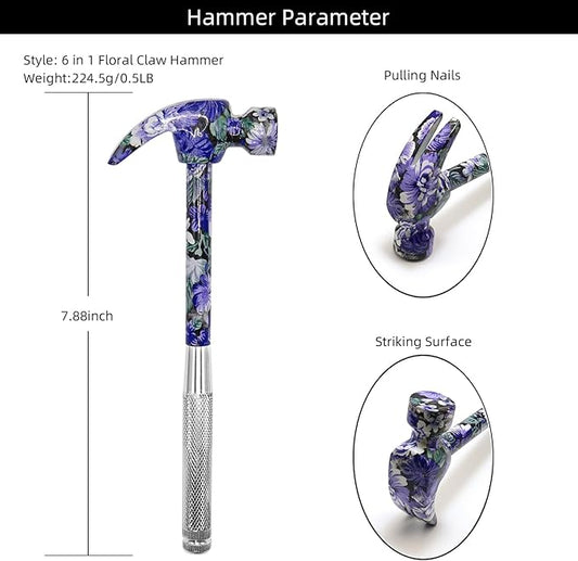 6-in-1 Floral Hammer Kit, Multifunctional Set with Cross & Flat Screwdriver, Portable Mini Gift