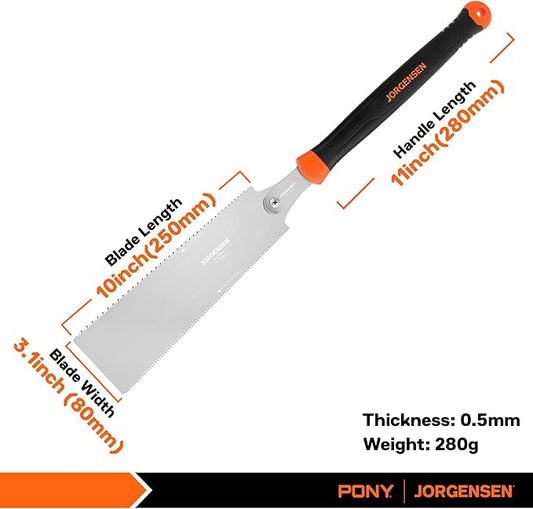 JORGENSEN Japanese Pull Saw, 10 Inch Pro Double Edge Hand Saw - SK5 Flexible Replaceable Blade, 7-12 & 18 TPI Flush Cut Blade, Japanese Handsaw for Hardwood & Softwood Woodworking, Wood Trim