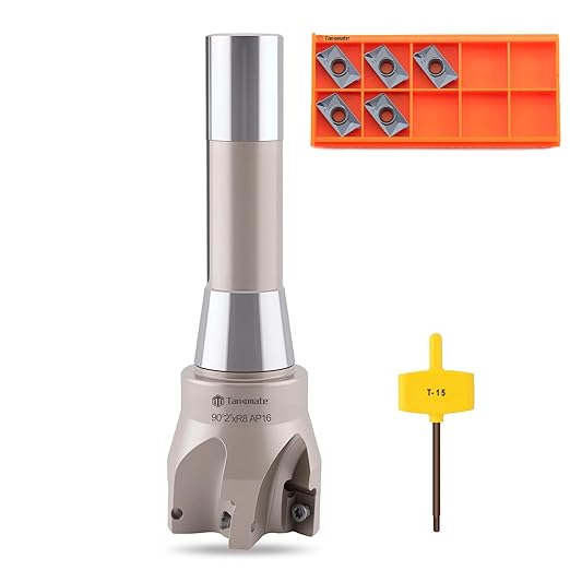 Indexable End Mill R8 Shank 2" Cutting Diameter x 6-1/8" Oal 90 Degree with Nickel Plating, Includes 5 APKT1604 Carbide Inserts