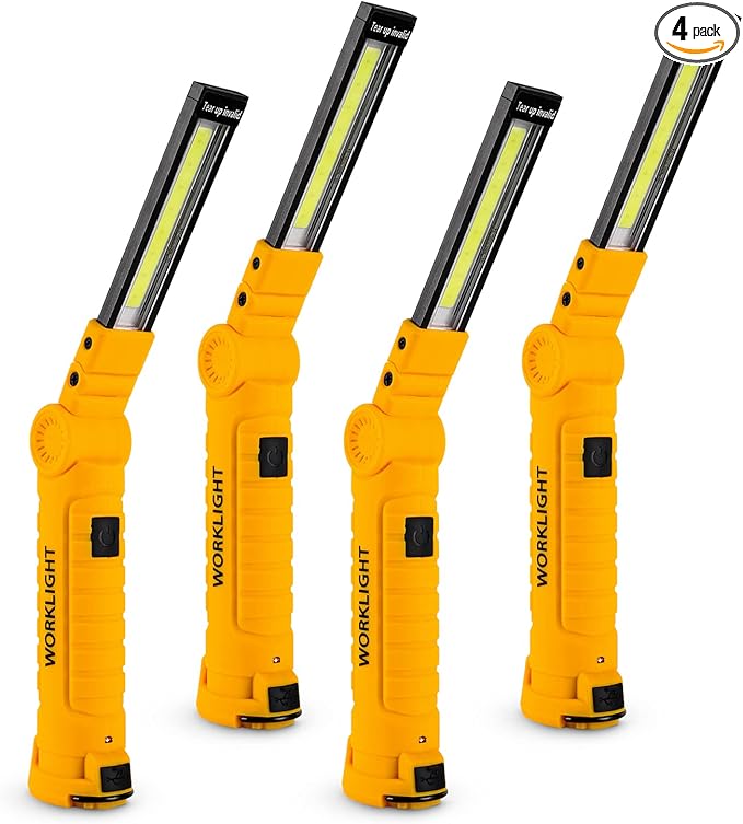 4 Pack Rechargeable LED Work Lights with Magnetic Base and 360째 Rotation, 5 Modes for BBQ, Camping, Reading, and Car Repair