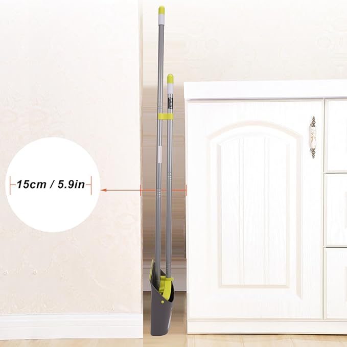 TreeLen Broom and Dustpan Set, TreeLen Broom with Dust Pan with Long Handle Combo Set for Office and Home Standing Upright Sweep Use with Lobby