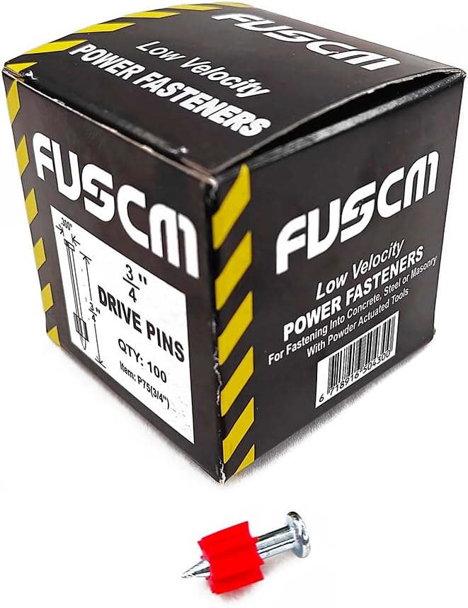 3/4" Powder Actuated Fasteners .300 Head Diameter Drive Pins with red Flute, P75, 100pcs/pack