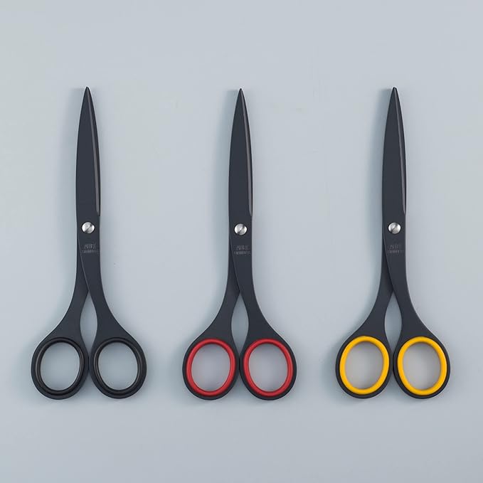 ALLEX Black Scissors for Office 6.5" All Metal Japanese Stainless Steel, Non Stick Coated Blade, Yellow, Made in JAPAN