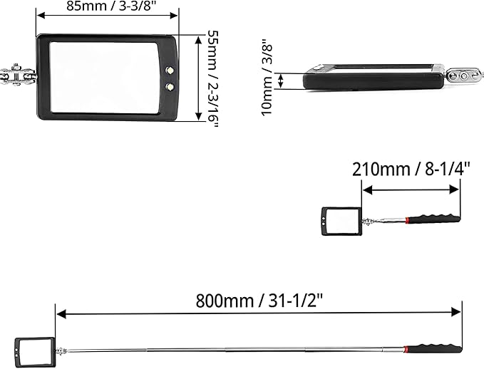 Inspection mirror telescoping with light Mirror practical addition to car repair, and anyone's toolbox Inspection Tool for Checking Vehicle, and Other Small Parts Extended (Inspection mirror-4PCS)