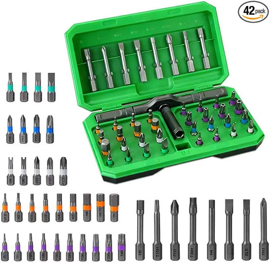 42 in 1 Magnetic Screwdriver Set, T Handle Ratchet Screwdriver Kits with S2 Steel Bits, DIY Portable Multi Compact Repair Tool Kit for Electronics, Computer, Bike Repairs, Furniture and DIY(Green)