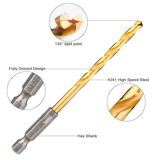 Hex Shank Drill Bits - Set of 10Pcs, 3/16 Inch Premium 4341 HSS Titanium Impact Hex Drill Bits for Wood, Steel, Metal, Plastic, Quick Change Design