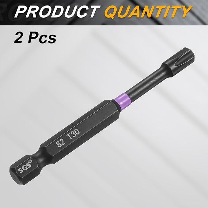 HARFINGTON 2pcs T30 Torx Head Impact Screwdriver Bits 1/4" Hex Shank 2.8" (70mm) Long Magnetic No Hole Tamper Proof 6 Point Star Screw Driver Drill Bits Phosphate S2 Steel Power Tools