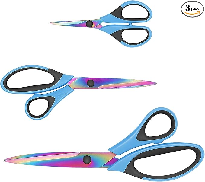 Sewing Shears for Fabric Cutting, Sharp Titanium Blades, Soft Grip Handle, Multi-Purpose Scissors Set of 3 Suitable for Families, Crafting, Office, and School Use, Blue/Black