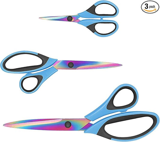 Sewing Shears for Fabric Cutting, Sharp Titanium Blades, Soft Grip Handle, Multi-Purpose Scissors Set of 3 Suitable for Families, Crafting, Office, and School Use, Blue/Black