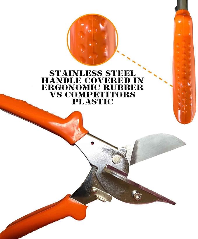 Multi Angle Miter Cutter | + Spare Blade | Hand Scissors Multipurpose Tool | 45-135 Degree Cutting | Stainless Steel, Rubber Handle & Safety Lock | Miter Shears, Trim, Chamfer & Quarter Round Cutters