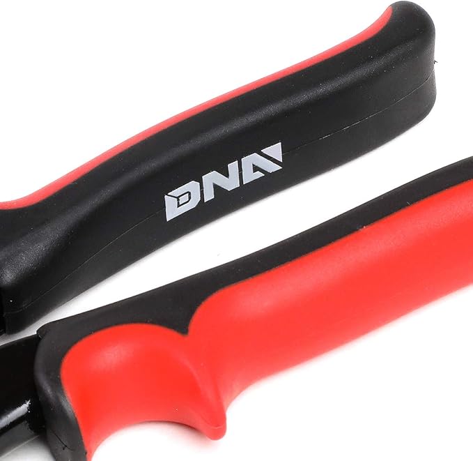 DNA Motoring TOOLS-00110 High Carbon Steel Tin Snip Tool, 10 Inches Serrated Jaws, Straight Cut Tin Snip w/Rubberized Handle, Built-in Thumb Lock