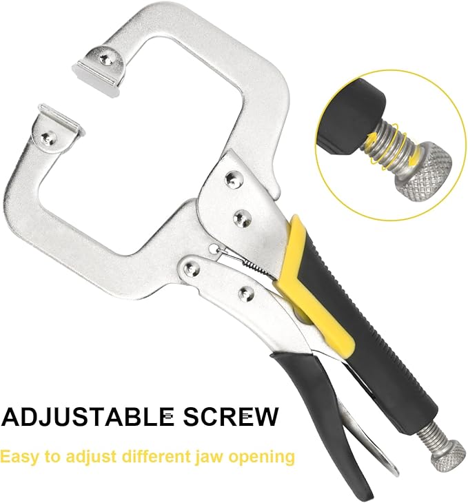4 Pack 11 Inch C Clamp Locking Pliers,Locking C Clamp, Adjustable Nickel Plated C Pliers For Wood Working, Welding, Electrician Maintenance and more, by GENHAKON, Silvery