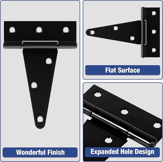 4 Pack 4 Inch T Hinge Heavy Duty Outdoor Hinges for Wood Farm Gate T Strap Hinge Gutter Small Black Double Shed Door Hinges for Barn Fence Cabinet Chicken Coop Door Hinges Dutch Door Hardware Kit