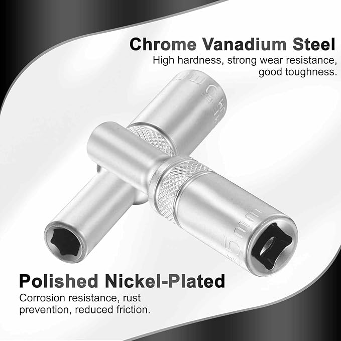 HARFINGTON 6 Points Deep Socket 1/4" Drive 5mm Deep Metric CR-V Steel Polished Nickel Plating Flip Sleeve 50mm / 2" Extra Long Socket Tool for Home Auto Nuts Bolts Repair