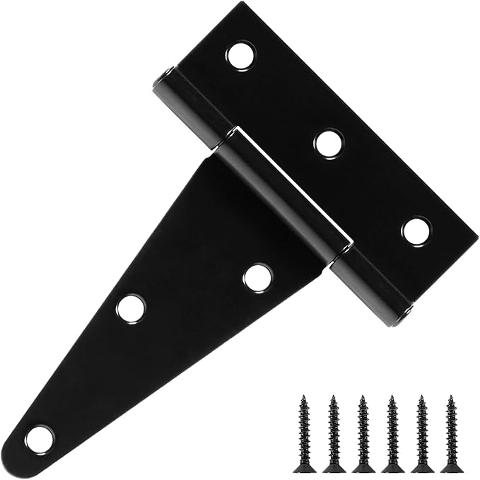TDCHINGES 4" Heavy Duty T Strap Tee Hinge 6 Pack Barn Farm Fence Gate Door Hinges for Shed Doors Outdoor Kitchen Wood Cabinet Interior or Exterior Window Bar Shop Matte Blake Door Hinge Hardware Kit