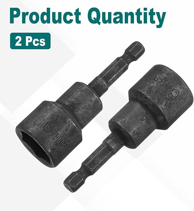 uxcell 2Pcs 1/4 Hex Shank 16mm Magnetic Hex Socket 65mm Length, CR-V Steel Quick-Release Impact Driver Socket Wrench Screw for Impact Drill Power Nut Setter
