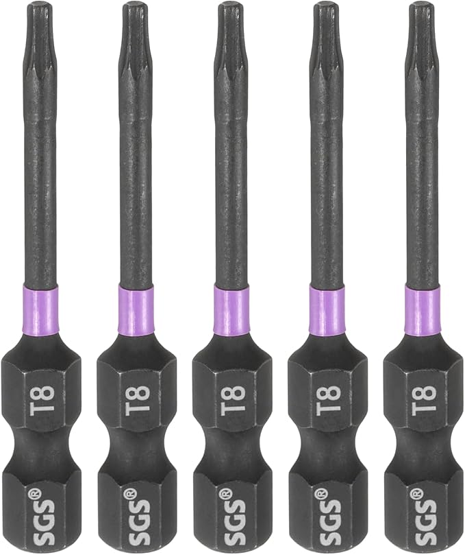 HARFINGTON 5pcs T8 Torx Head Impact Screwdriver Bits 1/4" Hex Shank 2" (50mm) Long Magnetic No Hole Tamper Proof 6 Point Star Screw Driver Drill Bits Phosphate S2 Steel Power Tools