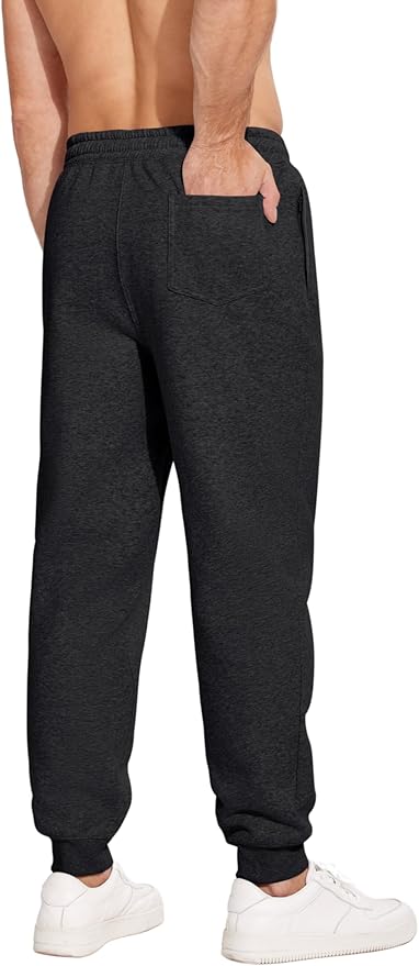 PINSPARK Men's Fleece Joggers with Zipper Pockets Tapered Sweatpants Cotton Sweat Pants for Mens Heavyweight Lounge Pants