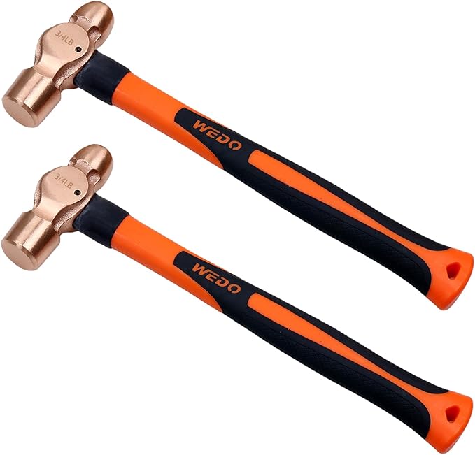 WEDO 2-Piece Copper Ball Peen Hammer Set, 12 oz + 12 oz(3/4lb+3/4lb), Ball Pein Hammer with Fiberglass Handle, Die-Forged, Corrosion Resistant, DIN Standard