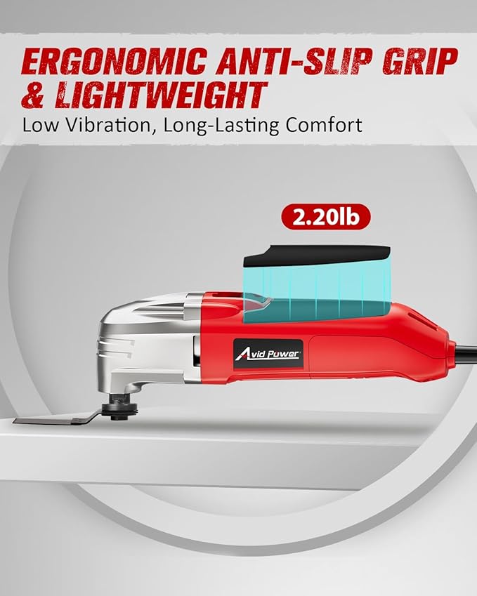 AVID POWER Oscillating Tool, 22000 OPM Electric Oscillating Multi Tool with 3째Oscillation Angle, Cutting, Sanding, Grinding, Scraping, 11 Accessories & Universal Interface-Red