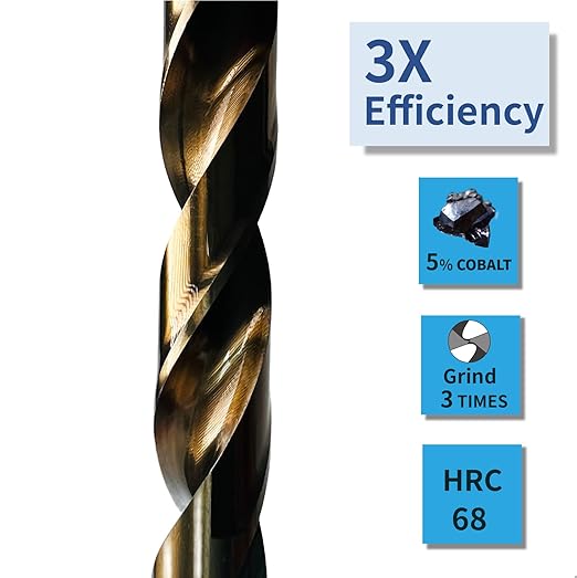 (1/2 Inch, Pack of 3) M35 5% Cobalt Twist Drill Bit Set for Hard Metal, Steel, and Stainless Steel