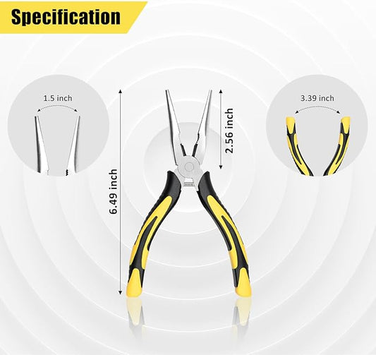 Premium Long Needle Nose Pliers-6?쇺? Paper Clamp Precision, High Carbon Steel, Soft Grip with Wire Cutter, Long Nose Cutting Pliers for Home, Fishing, Jewelry, Crafts,2pcs