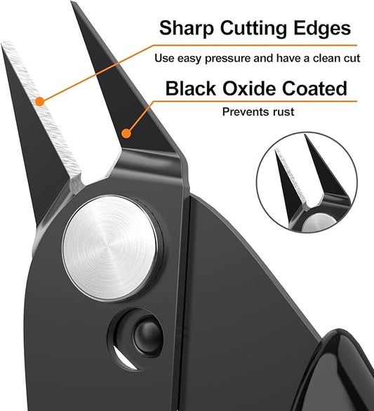 BOENFU Precision Wire Cutter Jewelry Zip Tie Cutters 5 Pack Flush Cutters Nippers Small Side Cutting Pliers for 3d Print, Plastic Models, Jewelry, Electronics, Black, 5 Inches