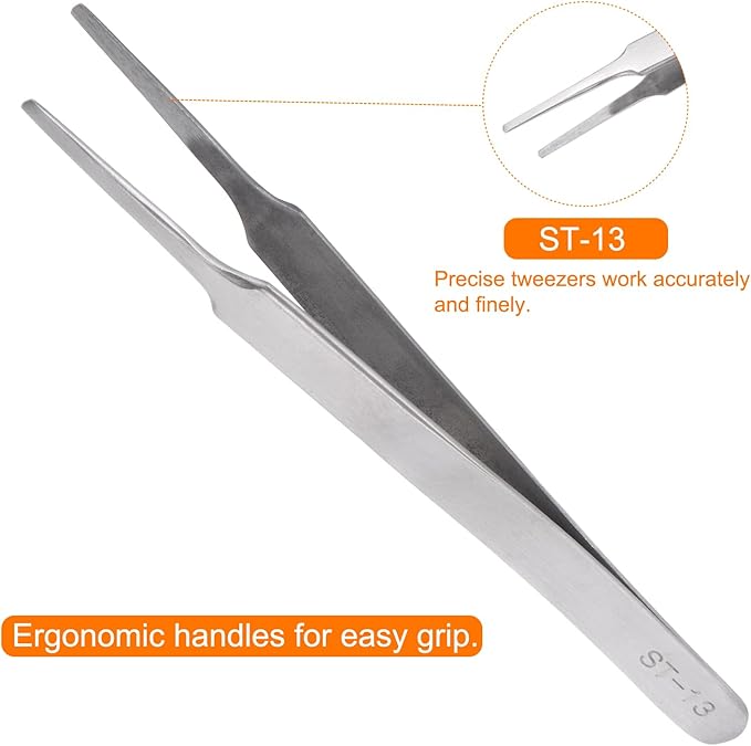HARFINGTON ST-13 Precision Tweezers 121mm Pointed Anti-corrosion Stainless Steel Craft Professional Tweezer for Replace Precision Parts Technology Industrial Electronics