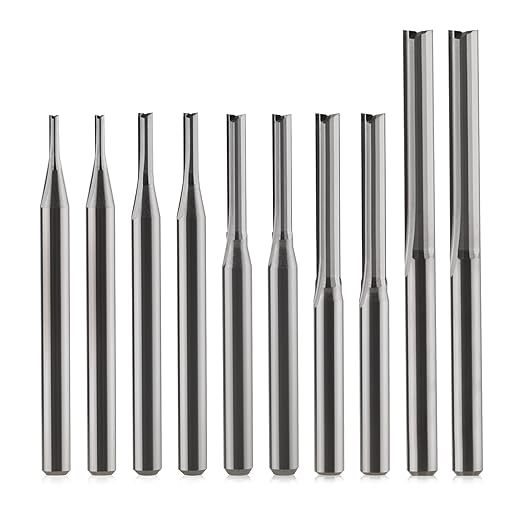 HOZLY 1/8 Inch Straight Router Bits Set (CED 1.0mm 1.5mm 2.0mm 2.5mm 3.175mm) Milling Cutter 2 Flutes Double Edged CNC Cutting Tungsten Steel for Wood MDF Acrylic Milling