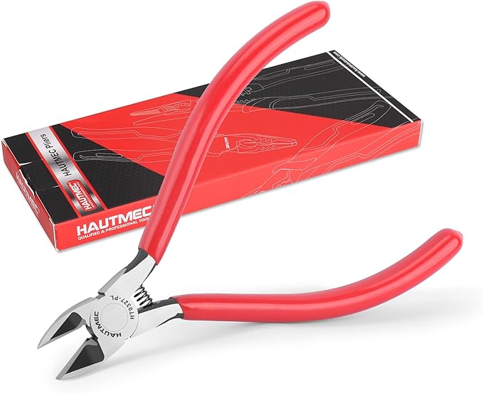 HAUTMEC 5" Precise Small Flush Cutters of Engineer Wire Cutters Pliers Side Cutters with Location Pin for Fine Shearing, Perfect for Circuit Board Cutting, Electronic Components, HT0327