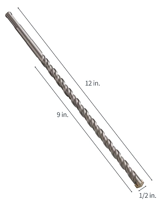 1/2 Inch x 12 Inch SDS Plus Rotary Hammer Drill Bit, Firecore Tungsten Carbide Long Drill Bits for Concrete Masonry Ceramic Tile Cement Walls Brick Rocks Stone, Brocas para Concreto