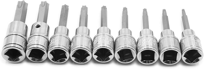 Genius Tools BS-409T 9 Piece 1/2" Dr. Star Bit Socket Set