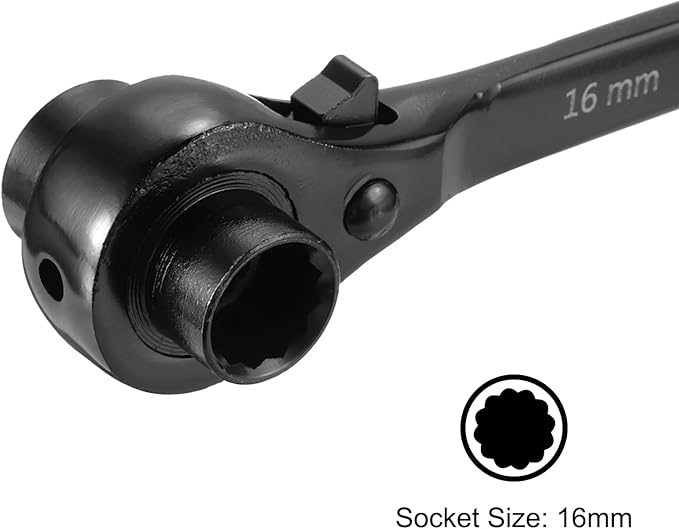 uxcell 16 x 18mm 12-Point Scaffold Podger Ratchet Spanner Ratcheting Socket Wrench Tool (Black) 2pcs