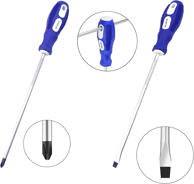 Slotted and Phillips Screwdriver, 5" Long Cross-head & Flat Blade 竊늁H2竊? 2 Packs Magnetic Screwdriver with Rubber Handle (5 inch)