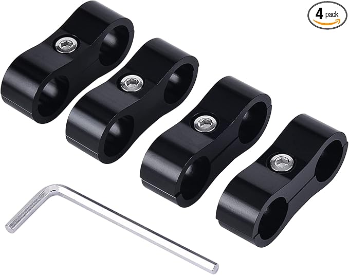 EVIL ENERGY 10AN Hose Separator Clamp, AN10 Fuel Line Mounting Clamp Aluminum Black 4PCS