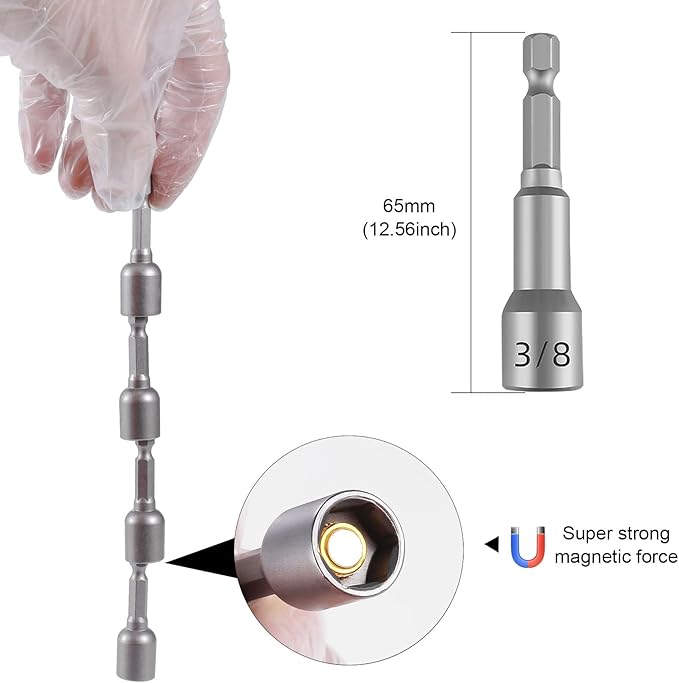 Havaro 10-Piece 3/8" 6-Point Nut Driver Bit Set, 1/4" Hex Shank, 2.56" Length, Chrome Vanadium Steel, Metal & Wood