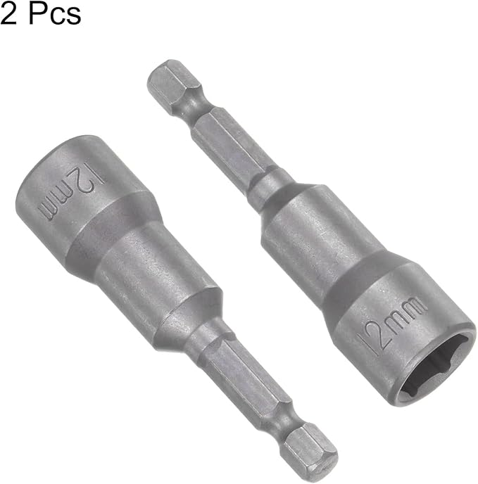 uxcell 12mm Magnetic Hex Socket 65mm/2.56", 1/4" Hex Shank Magnetic Power Nut Driver Set CR-V Quick-Release Extensions for Impact Drill Nut Setters Socket Wrench Screw, 2 Pcs