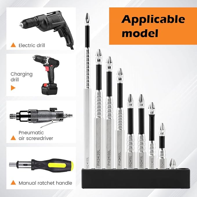 Upgrade High Magnetic Screwdriver Drill Bit Set, 2 Set Impact Resistant Non Slip Magnetic Durability Anti-Shock Impact Driver Bit Set - 25 50 65 70 75 90 100 120 150mm
