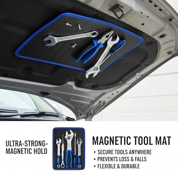 Magnetic Tool Mat, Magnetic Mat with PVC Layer, 14.71" x 9.44" Heavy Duty Magnetic Tool Holder, Non-Slip Parts Organizer for Garage Workshop Auto Repair
