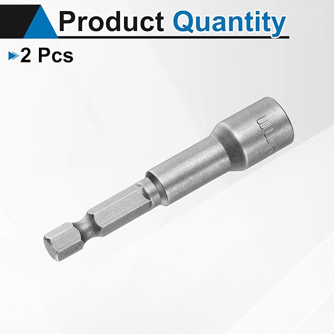 HARFINGTON 2pcs Nut Driver Drill Bit 9mm Metric Socket 1/4" Hex Shank 2.56" (65mm) Long Magnetic 6-Point Sockets Quick Change CR-V Steel Bolt Setters for Power Drill Drivers