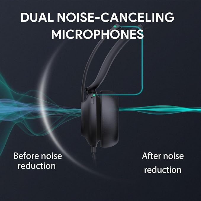 Yealink UH37 Professional Wired USB-A Headset with Noise Cancelling Microphone for Computer PC, Mono Headphones with Mute Control, Compatible with Teams, Zoom, and Other Online Conference