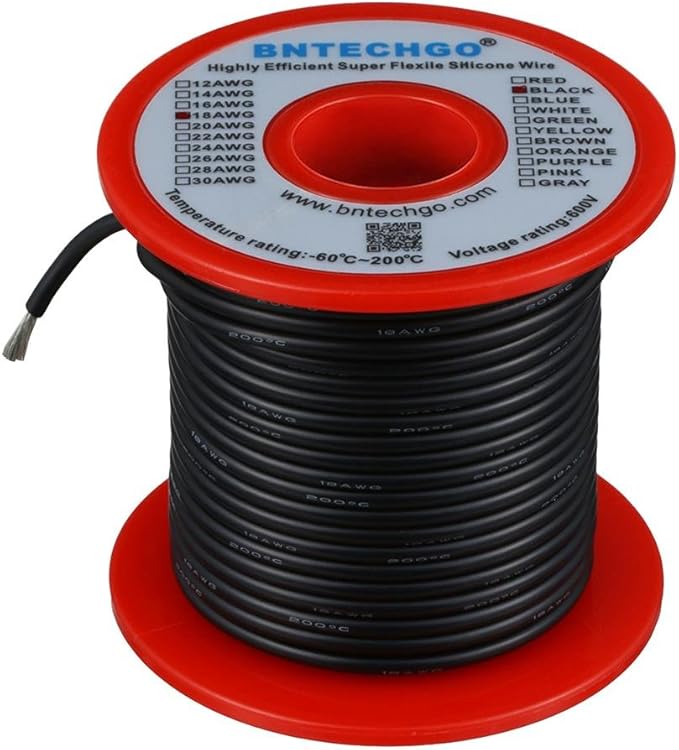 BNTECHGO 18 Gauge Silicone Wire Spool 100 ft Black Flexible 18 AWG Stranded Tinned Copper Wire