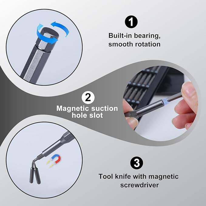25-in-1 Professional Magnetic Mini Repair Tool Kit, Small Precision Screwdriver Set, Mini Precision Screwdriver Set Small Bit Tool for Phone, Computer, Watch, Laptop, Macbook, Ring Doorbell, Eyeglass