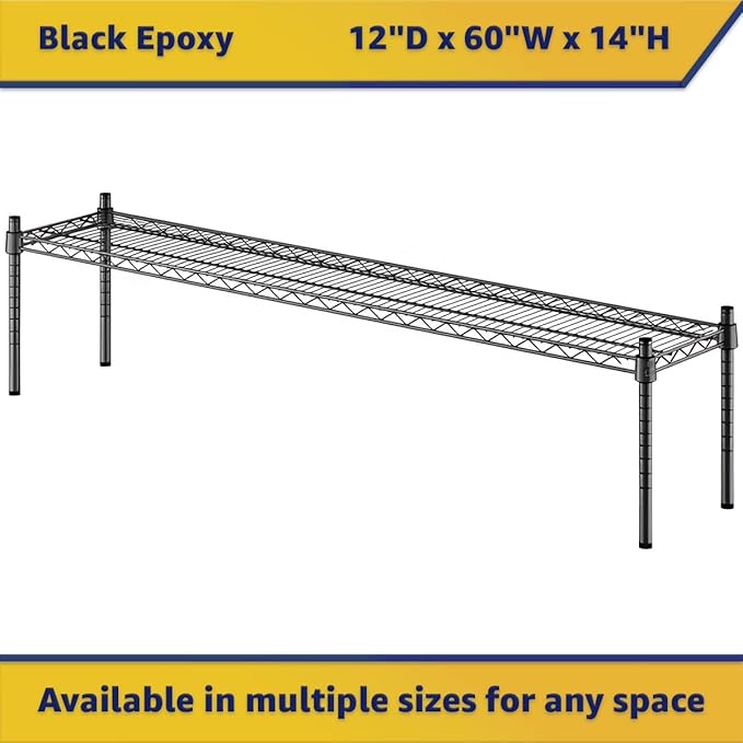 12" x 60" x 14" Black Epoxy Wire Storage Shelf, Dunnage Rack, Commercial 1 Tier Small Shelf