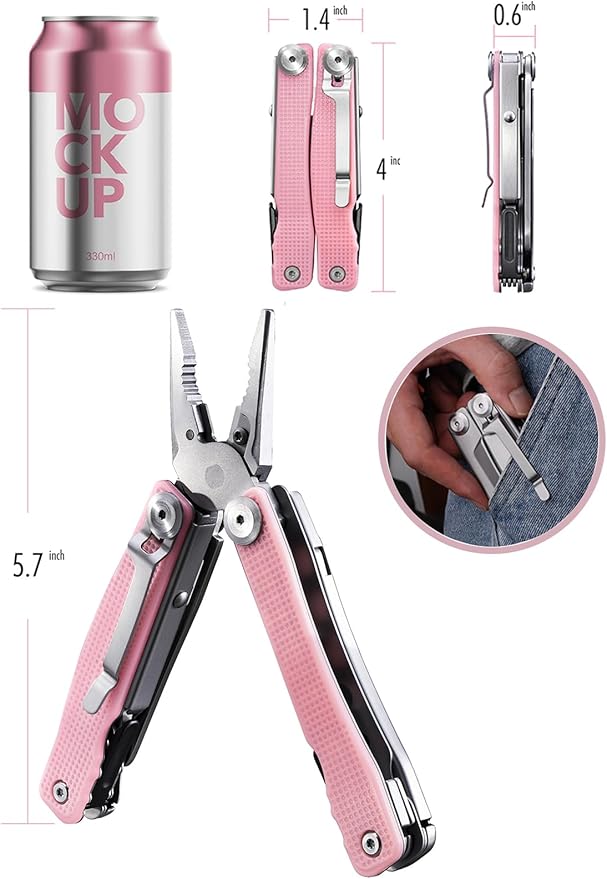 FantastiCAR 14 in 1 Multitool Pliers, Versatile Pocket Knife with Scissors, Knife Blade, Screwdriver, Bottle Opener, and Ideal for House or Camping Essentials, Holiday Gift Packaged (Pink)